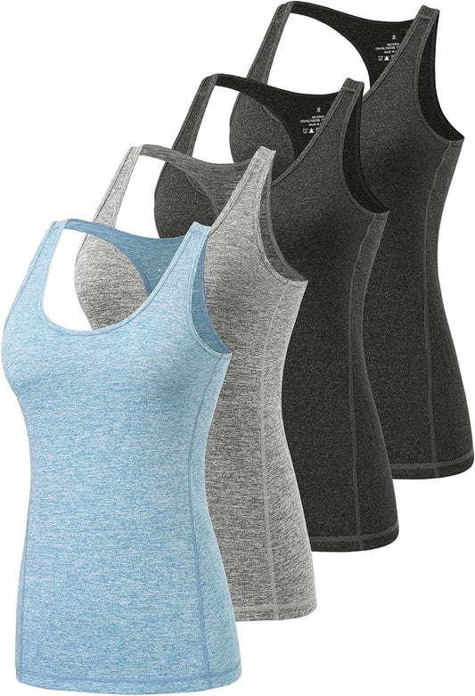 Workout Tank Tops for Women Racerback Athletic Tanks Running Exercise Gym Tank Top - 4 Packs